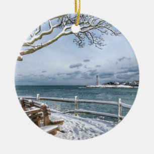 Marblehead, Massachusetts. Harbor, Lighthouse, Ceramic Tree Decoration