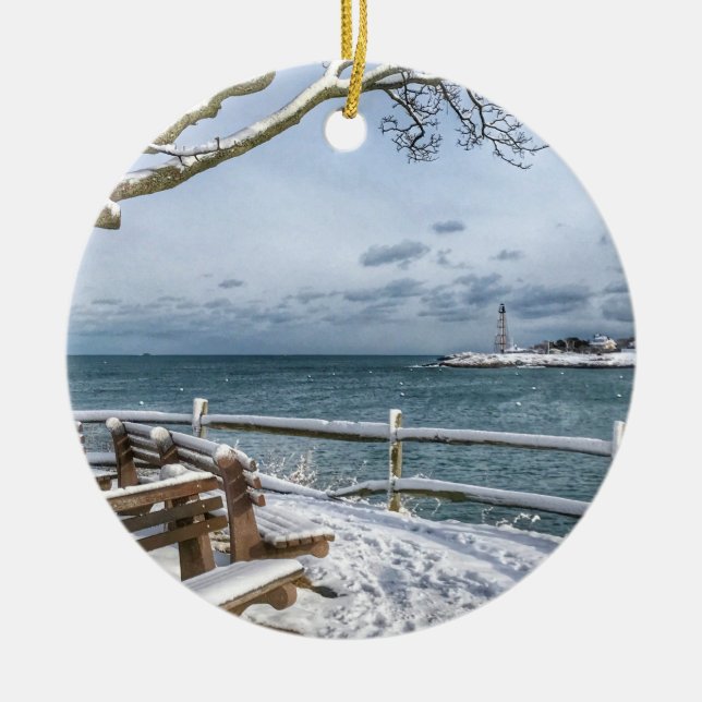 Marblehead, Massachusetts. Harbour, Lighthouse,  Ceramic Tree Decoration (Front)