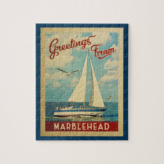 Marblehead Sailboat Vintage Travel Massachusetts Jigsaw Puzzle (Vertical)