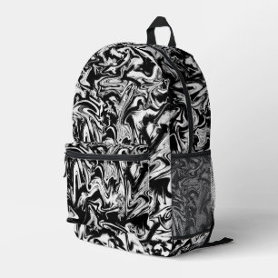 Marbleised Black and White Modern Abstract Artwork Printed Backpack