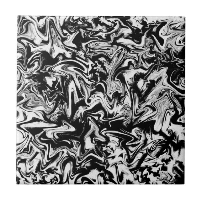 Marbleised Black and White Modern Abstract Artwork Tile (Front)