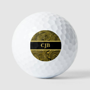 Marbleised Black Gold Golf Balls