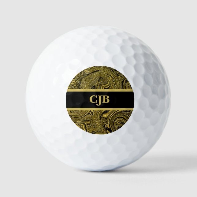 Marbleised Black Gold  Golf Balls (Front)