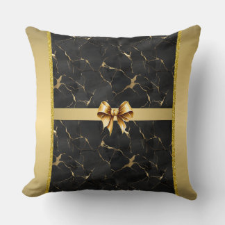 Marbleised Black & Gold Luxury Throw Pillow