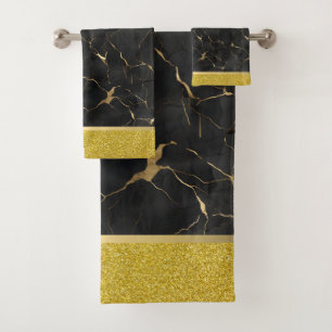 Marbleised Black & Gold Luxury Towel Set 