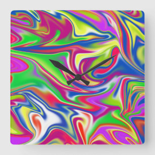 Marbleised Candy Liquid, Large Square Wall Clock. Clock