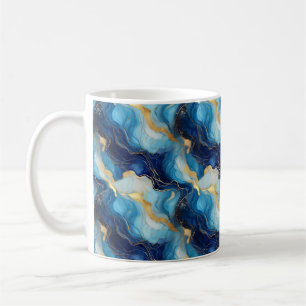 Marbleised Decorative Blue Gold Mug