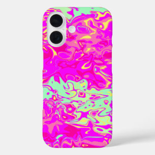 Marbleised Look Pinks Greens Yellow Abstract Art iPhone 16 Case