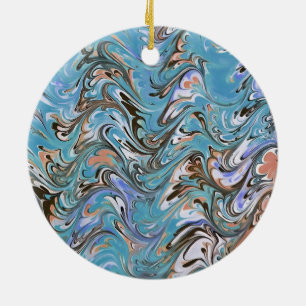 Marbling Abstract In Blue Ceramic Tree Decoration
