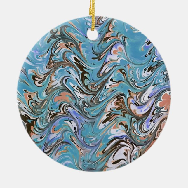 Marbling Abstract In Blue Ceramic Tree Decoration (Back)