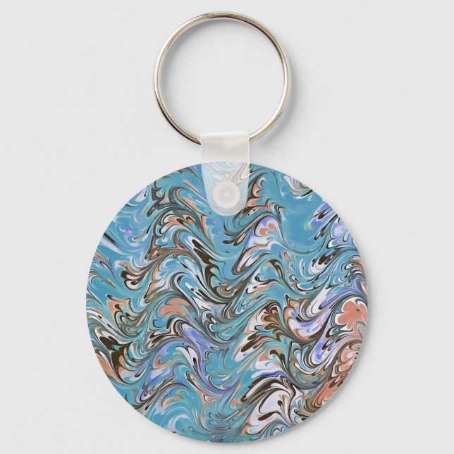 Marbling Abstract In Blue Key Ring (Front)