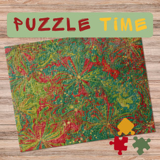 Marbling Art December green red gold - difficult  Jigsaw Puzzle