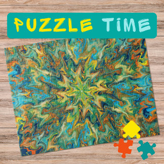 Marbling Art November yellow teal - difficult Jigsaw Puzzle