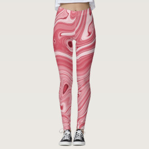 Marbling Art: Red Abstract Elegance. Leggings