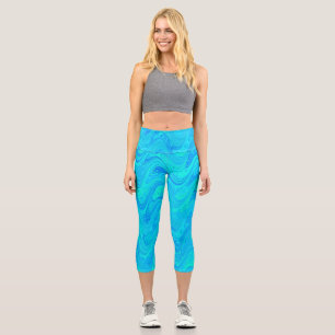 Marbling Blue Green Pattern Capri Leggings