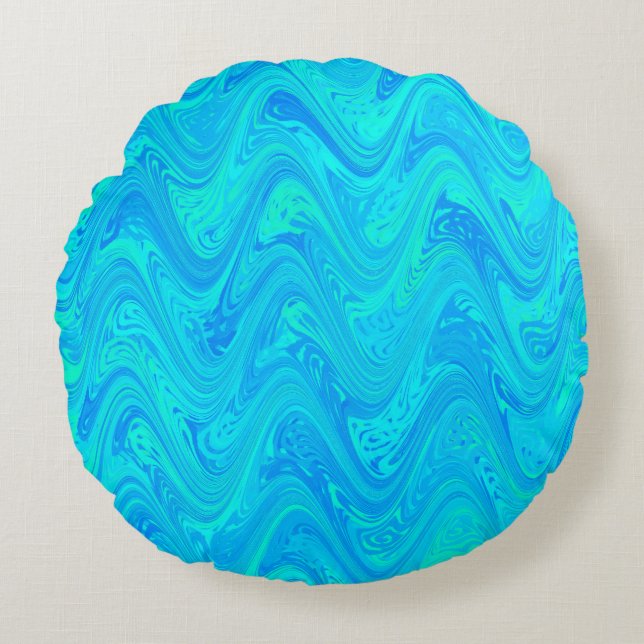 Marbling Blue Green Pattern Round Cushion (Front)
