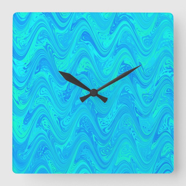 Marbling Blue Green Pattern Square Wall Clock (Front)