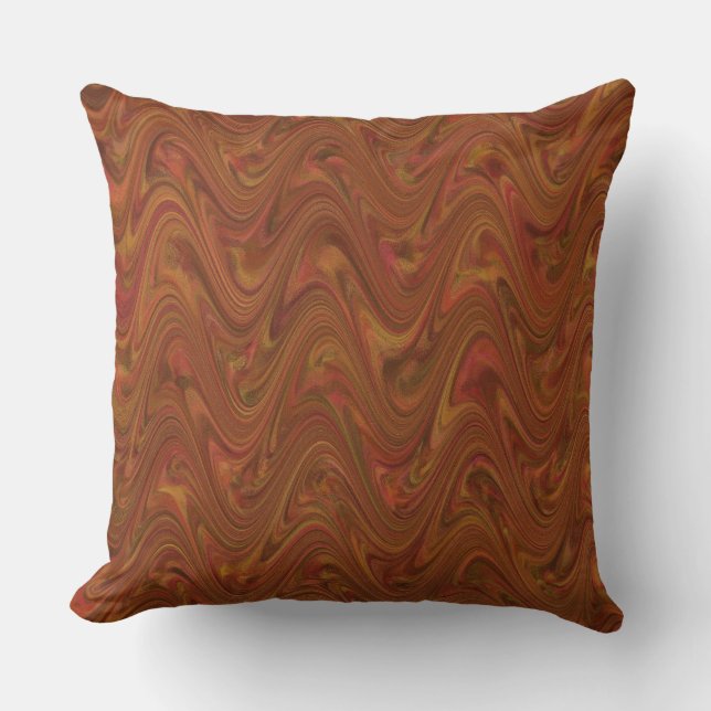 Marbling Brown Orange Green Pattern Cushion (Front)