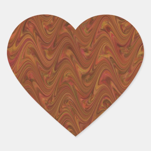 Marbling Brown Orange Green Pattern Heart Sticker (Front)