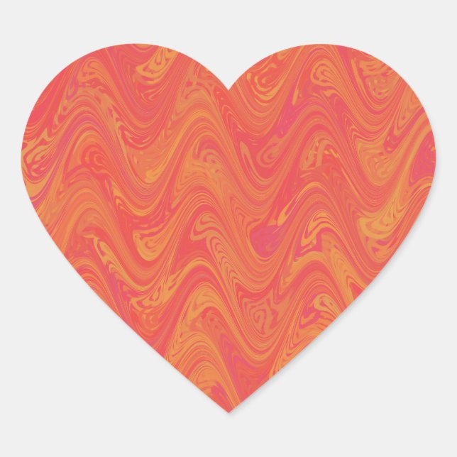 Marbling Orange Pink Red Pattern Heart Sticker (Front)