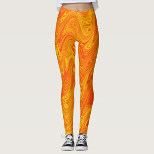 Marbling Orange Yellow Red Pattern Leggings