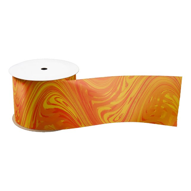Marbling Orange Yellow Red Pattern Satin Ribbon (Spool)