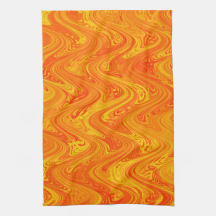 Marbling Orange Yellow Red Pattern Tea Towel
