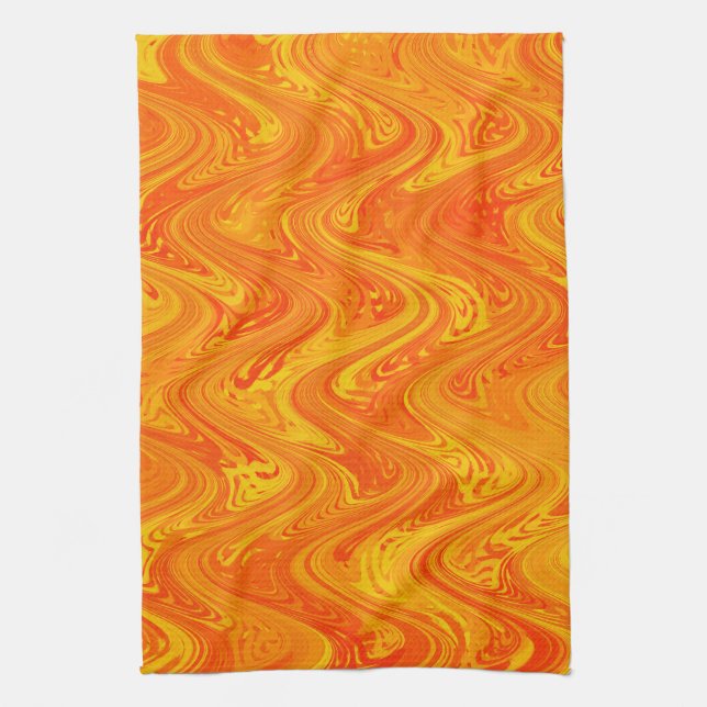Marbling Orange Yellow Red Pattern Tea Towel (Vertical)
