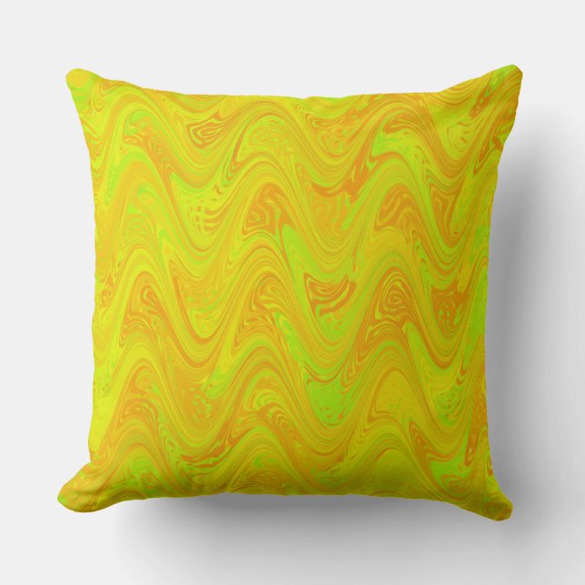 Marbling Yellow Green Orange Pattern Cushion (Front)