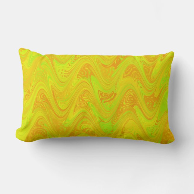 Marbling Yellow Green Orange Pattern Lumbar Cushion (Front)