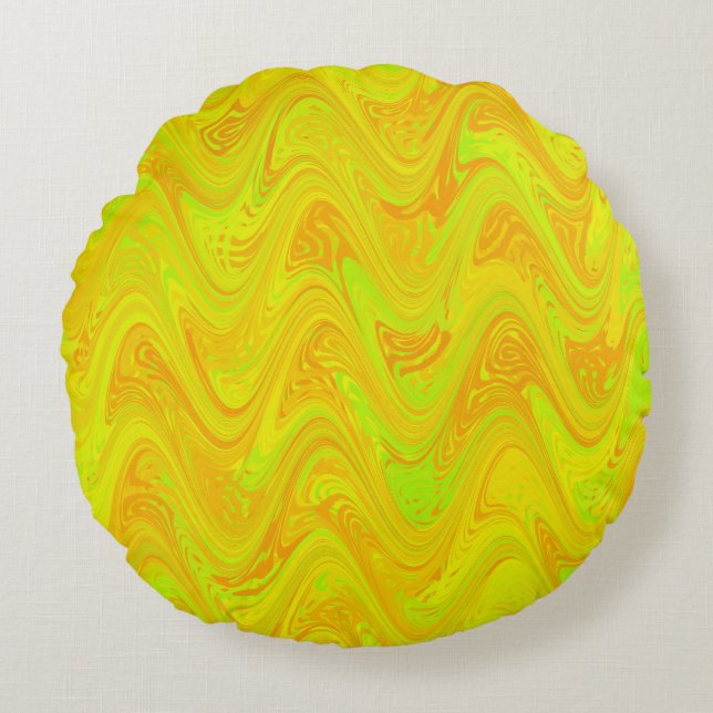 Marbling Yellow Green Orange Pattern Round Cushion (Front)