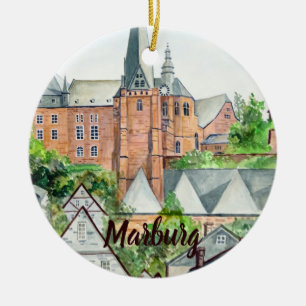 Marburg Altstadt Germany Towncape Acrylic Painting Ceramic Tree Decoration