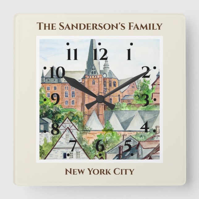 Marburg Altstadt Germany Townscape Painting Square Wall Clock (Front)