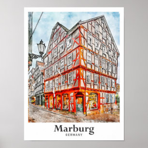 Marburg Germany Travel Watercolor Sketch Poster