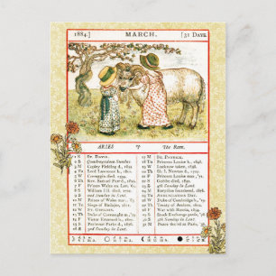 March 1884 Almanac.  Aries, The Ram Postcard
