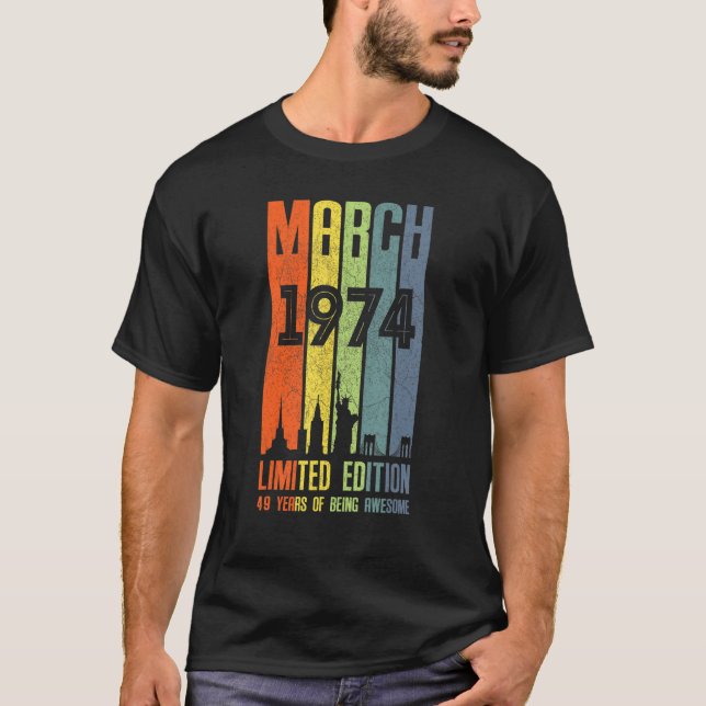 March 1974 49 Birthday 49 Year Old 1974 Birthday V T-Shirt (Front)