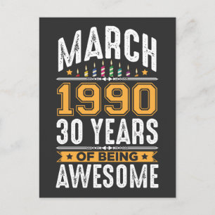 March 1990 30 Years old 30th Birthday Party Postcard