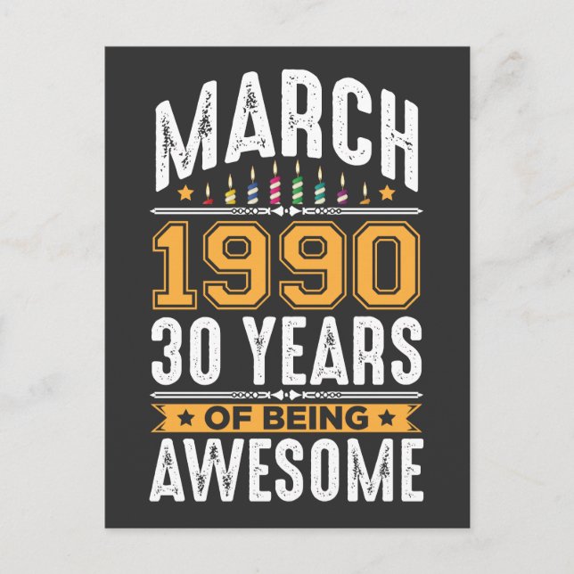 March 1990 30 Years old 30th Birthday Party Postcard (Front)
