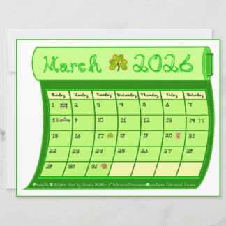 March 2026 Month Green Calendar Fabric Font Paper 