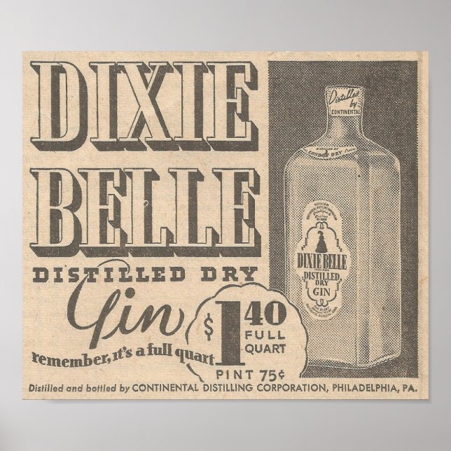 March 23, 1935 Ad Dixie Belle Gin Poster (Front)