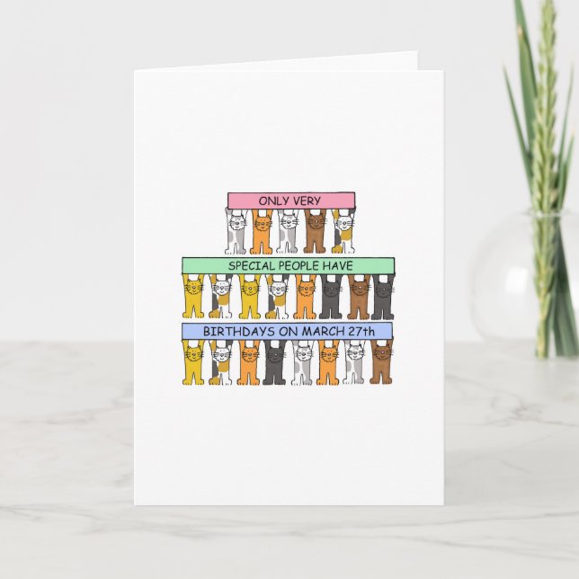 March 27th Birthday, Cartoon Cats. Card (Front)