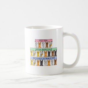 March 29th Birthday, Cartoon Cats. Coffee Mug