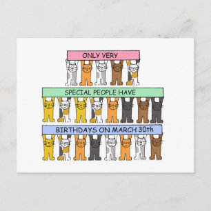 March 30th Birthday Cartoon Cats Postcard