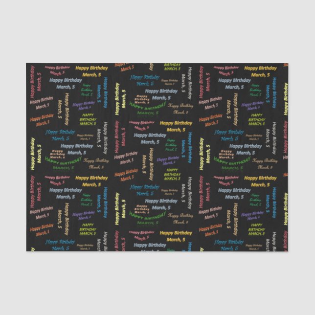 March, 5 Birthday Tissue Paper (Front)