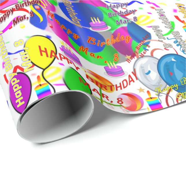 March, 8 Birthday Gift Wrapping Paper (Roll Corner)