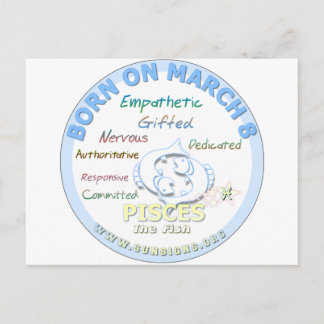 March 8th Birthday - Pisces Postcard