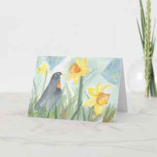 March; American Robin & Daffodil; Greeting Card