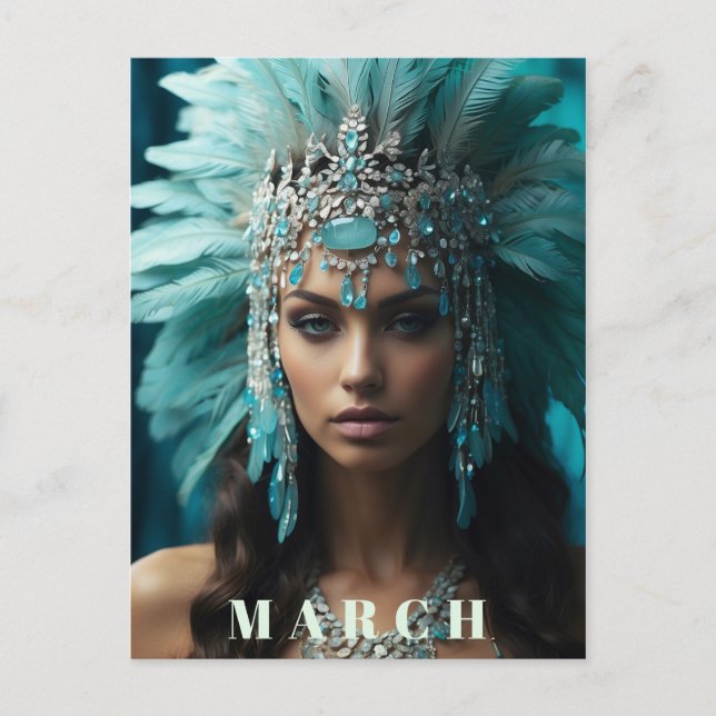 *~* MARCH  AP53 Boho Headdress AQUAMARINE Postcard (Front)