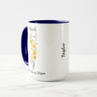 March Birth Flower Daffodil and Cherry Blossom Mug