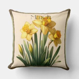 March Birth Flower Daffodil Vintage Floral Cushion